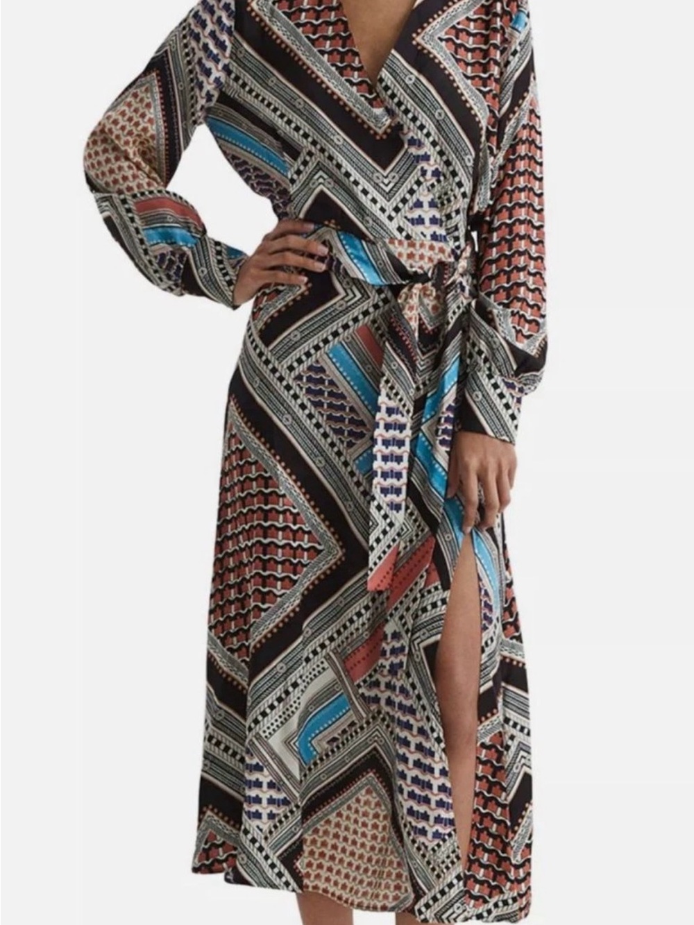 Reiss Alegra Scarf Geometric Print Midi Dress Pink/Blue Size 4 *See Description*